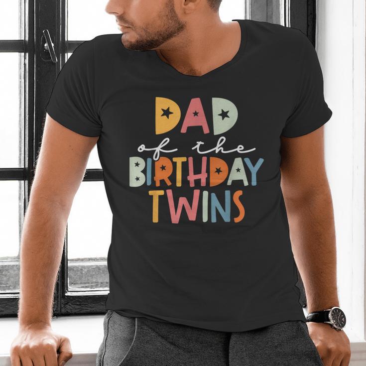 Dad Of The Birthday Twins Kids Great Daddy Of Twins Bday Men's V-Neck T-Shirt Dad Of The Birthday Twins Kids Great Daddy Of Twins Bday Men's V-Neck T-Shirt