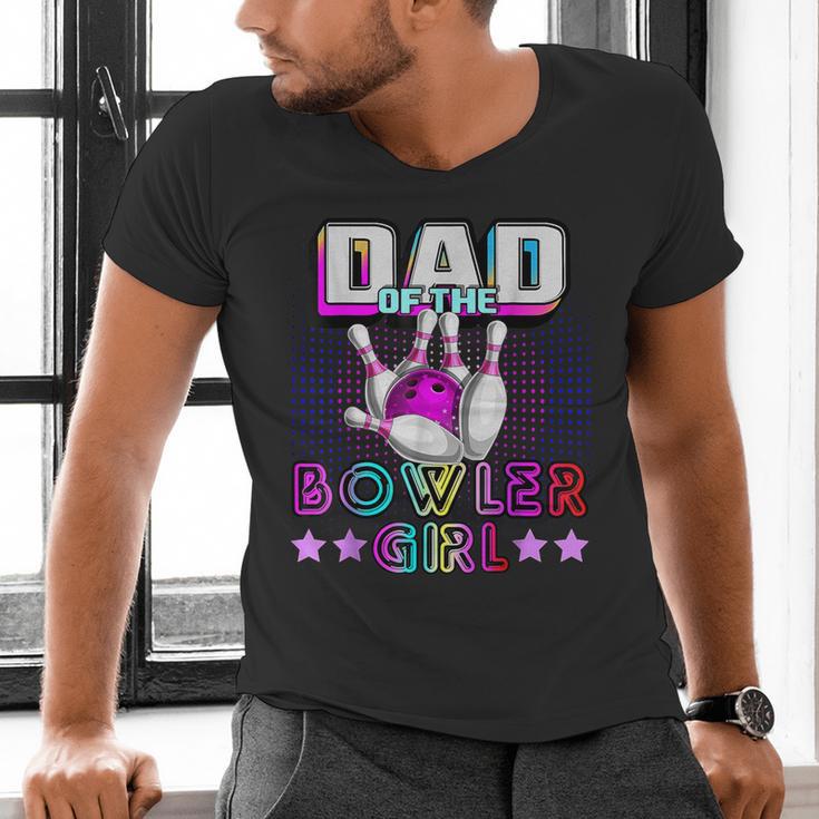 Dad Of The Bowler Girl Matching Family Bowling Birthday Men's V-Neck T-Shirt