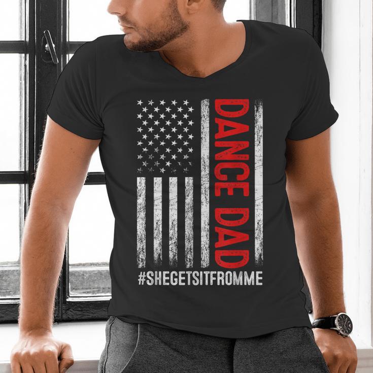 Dad Dance She Get It From Me Proud Dancer Dad USA Flag Men Men's V-Neck T-Shirt