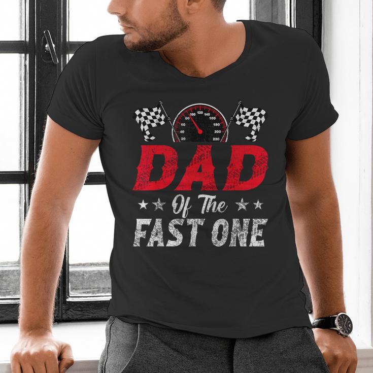 Dad Of The Fast One 1st Birthday Racing Car Family Men's V-Neck T-Shirt