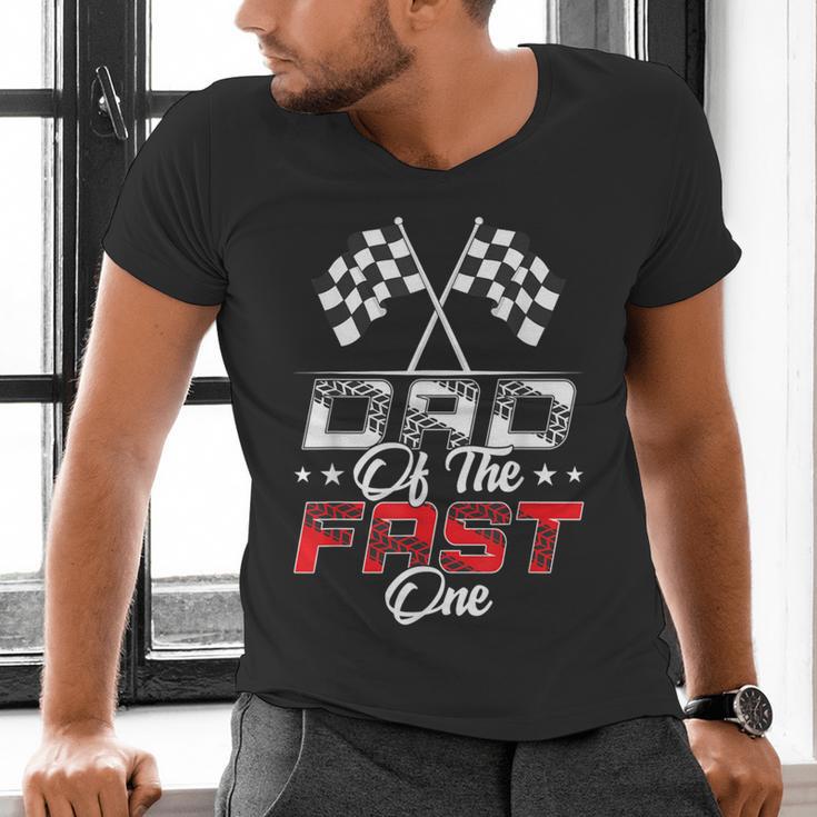 Dad Of The Fast One First Birthday Racing Car Family Men's V-Neck T-Shirt