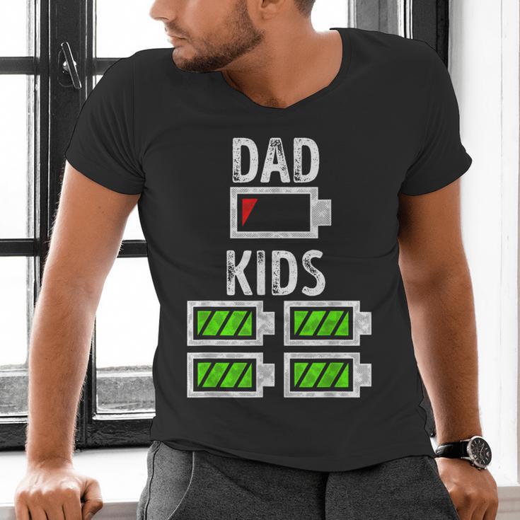 Dad Of Four Low Battery Father Of 4 Kids Dad Men's V-Neck T-Shirt