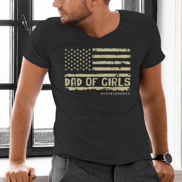 Dad Of Girls Outnumbered US Flag Father's Day Daughter Dad Men's V-Neck T-Shirt