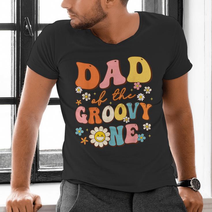 Dad Of The Groovy One 1st Birthday Pregnancy Announcement Men's V-Neck T-Shirt Dad Of The Groovy One 1st Birthday Pregnancy Announcement Men's V-Neck T-Shirt