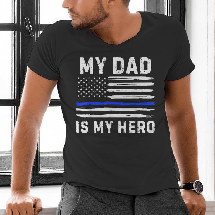 My Dad Is My Hero Police Officer Blue Line American Flag Men's V-Neck T-Shirt