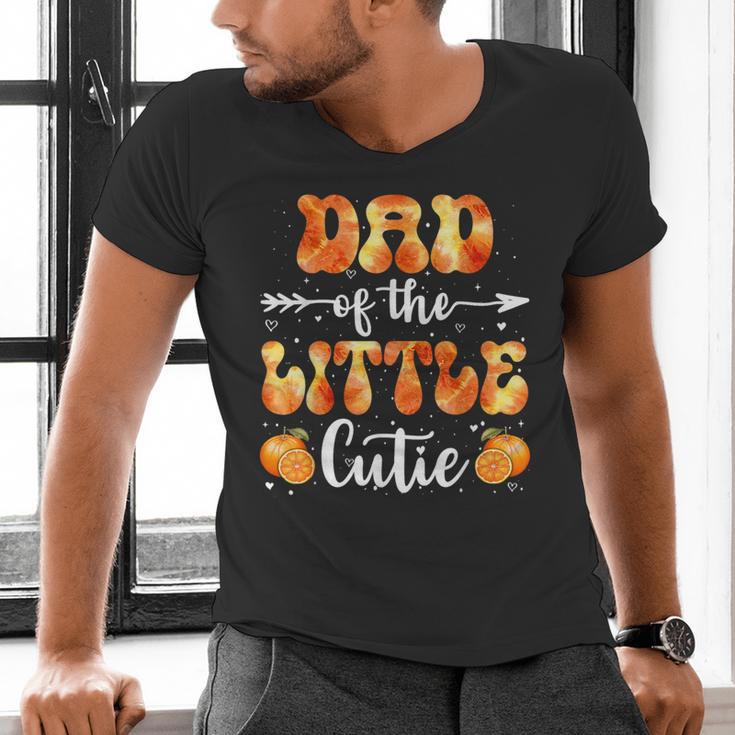 Dad Little Cutie Baby Shower Orange 1st Birthday Party Men's V-Neck T-Shirt
