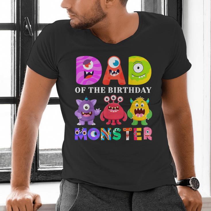 Dad Little Monster Kids 1st Birthday Party Family Monster Small Men's V-Neck T-Shirt