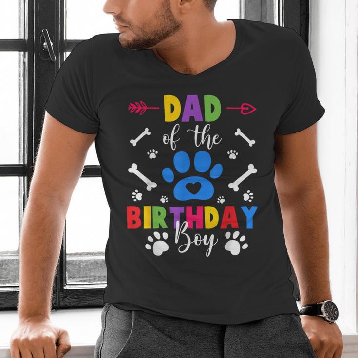 Dad And Mom Of The Birthday Boy Dog Paw Family Matching Men's V-Neck T-Shirt