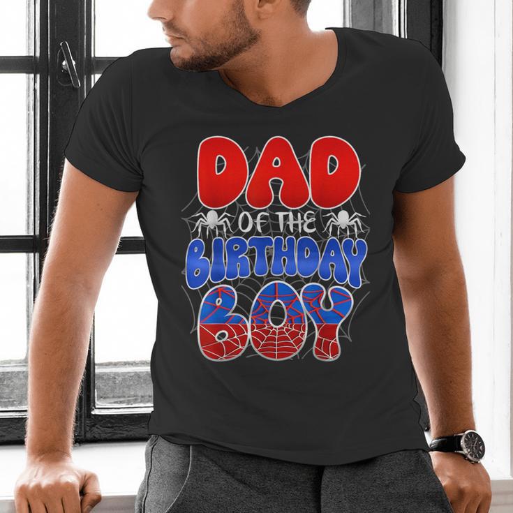 Dad And Mom Birthday Boy Spider Family Matching Men's V-Neck T-Shirt