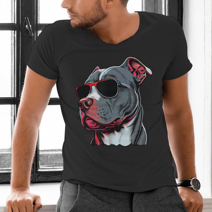 Dad Mom Cool Dog Sunglasses Pitbull Men's V-Neck T-Shirt