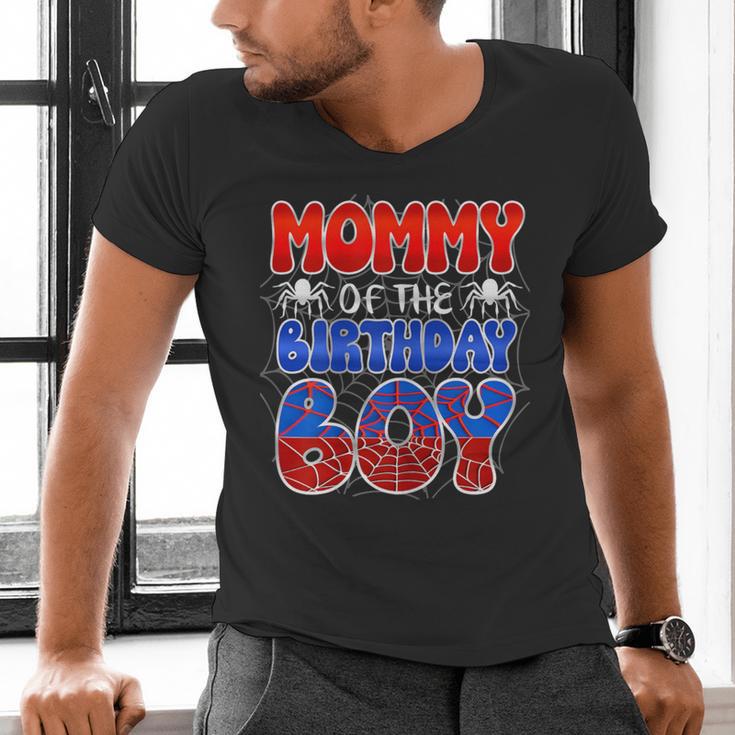 Dad And Mom Mommy Birthday Boy Spider Family Matching Men's V-Neck T-Shirt