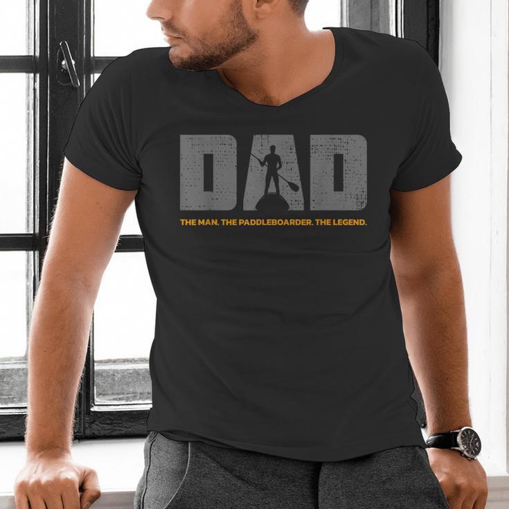 Dad Paddleboarder On SUP Paddle Board Dad Standup Paddling Men's V-Neck T-Shirt