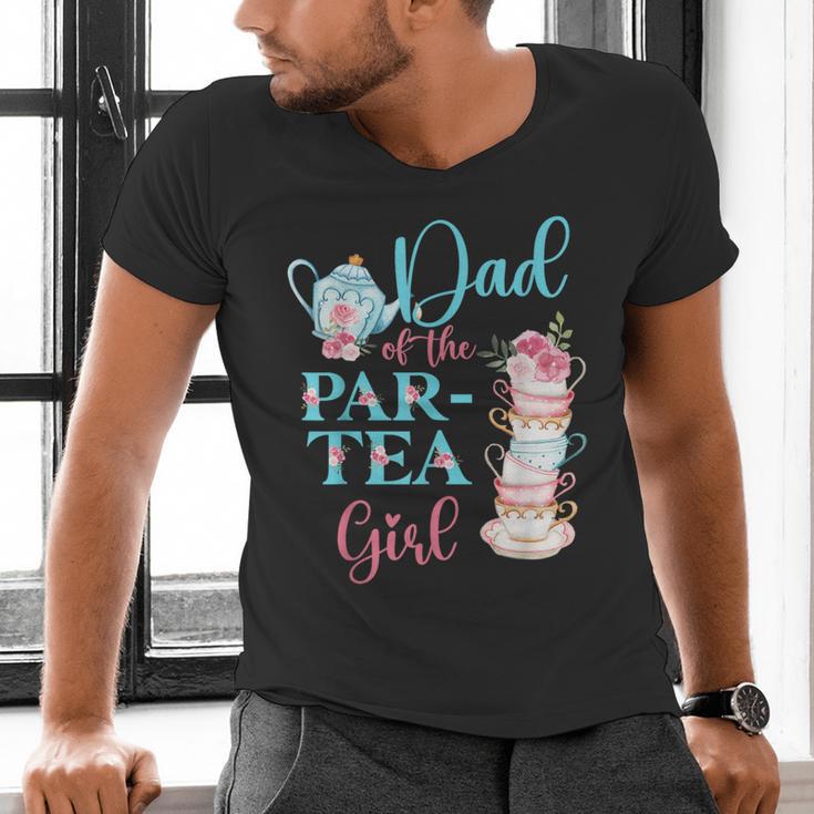 Dad Of The Par-Tea Girl Floral Tea Party Birthday Family Men's V-Neck T-Shirt