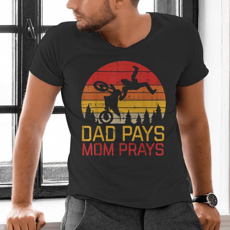 Dad Pays Mom Prays Dirt Bike Retro Motocross Boys Kids Men's V-Neck T-Shirt