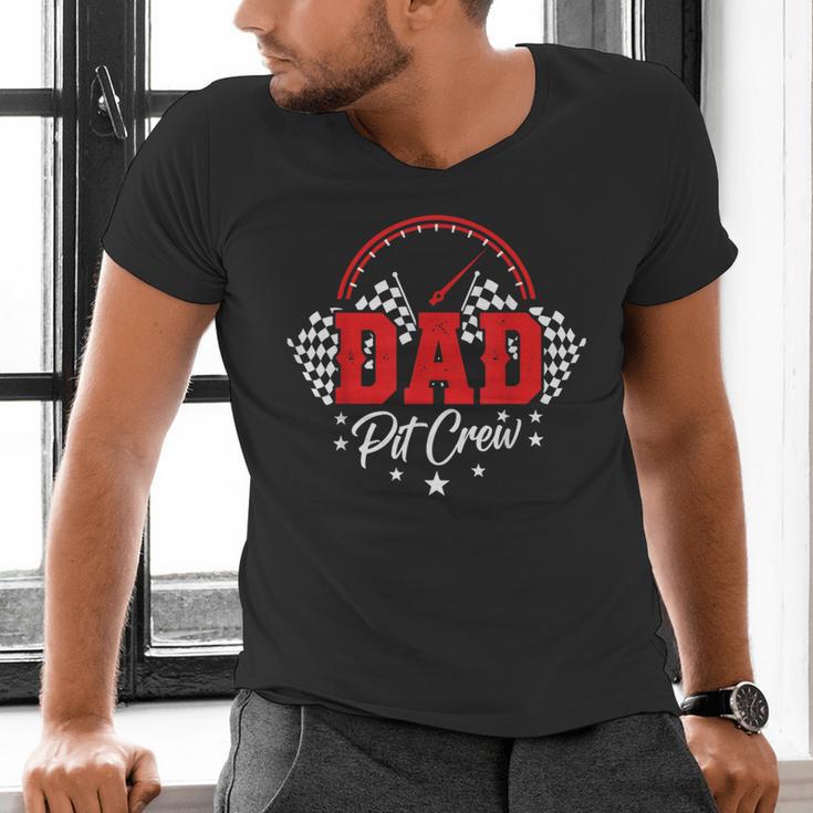 Dad Pit Crew Birthday Party Race Car Racing Family Matching Men's V-Neck T-Shirt