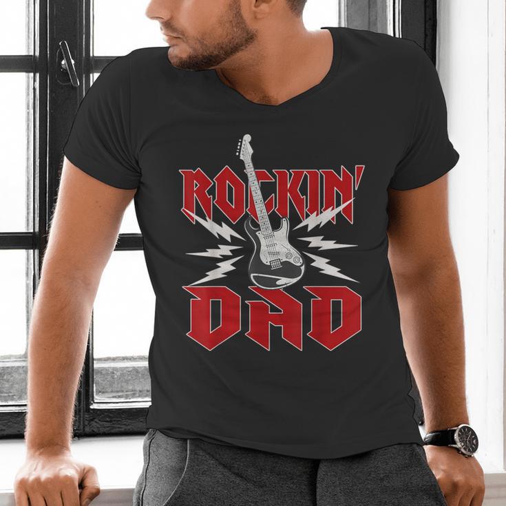 Dad Rockin One Birthday Family Matching Rock Guitar Men's V-Neck T-Shirt