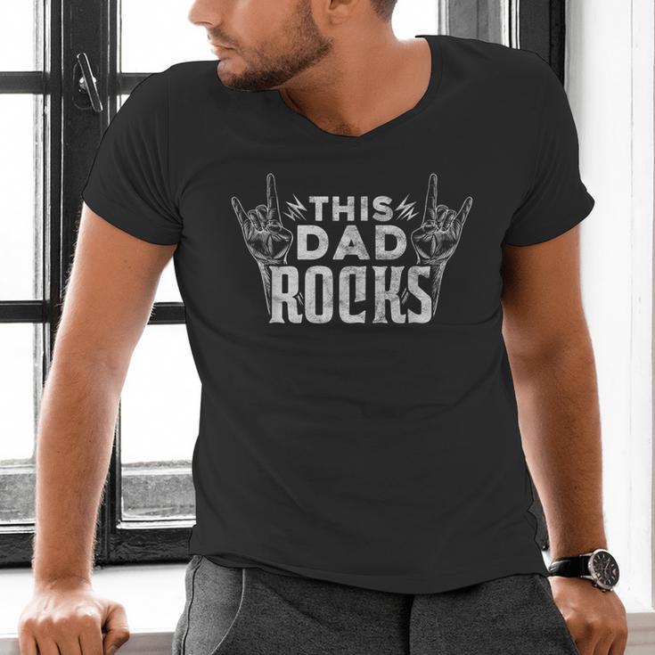 This Dad Rocks Rock n Roll Heavy Metal Fathers Day T-Shirt Men's V-Neck T-Shirt This Dad Rocks Rock n Roll Heavy Metal Fathers Day T-Shirt Men's V-Neck T-Shirt