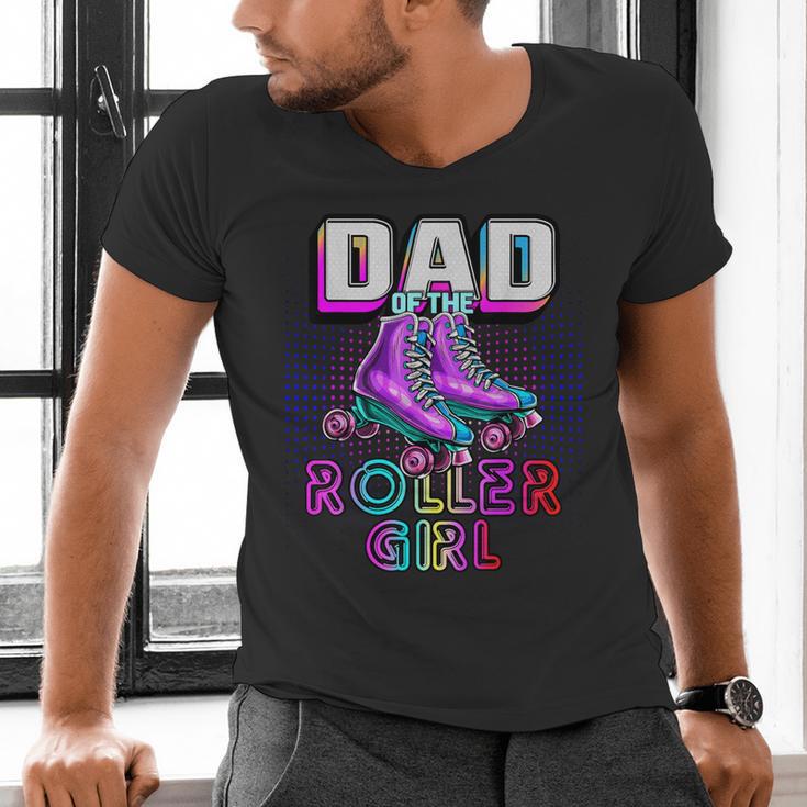 Dad Of Roller Girl Roller Skating Birthday Matching Family Men's V-Neck T-Shirt