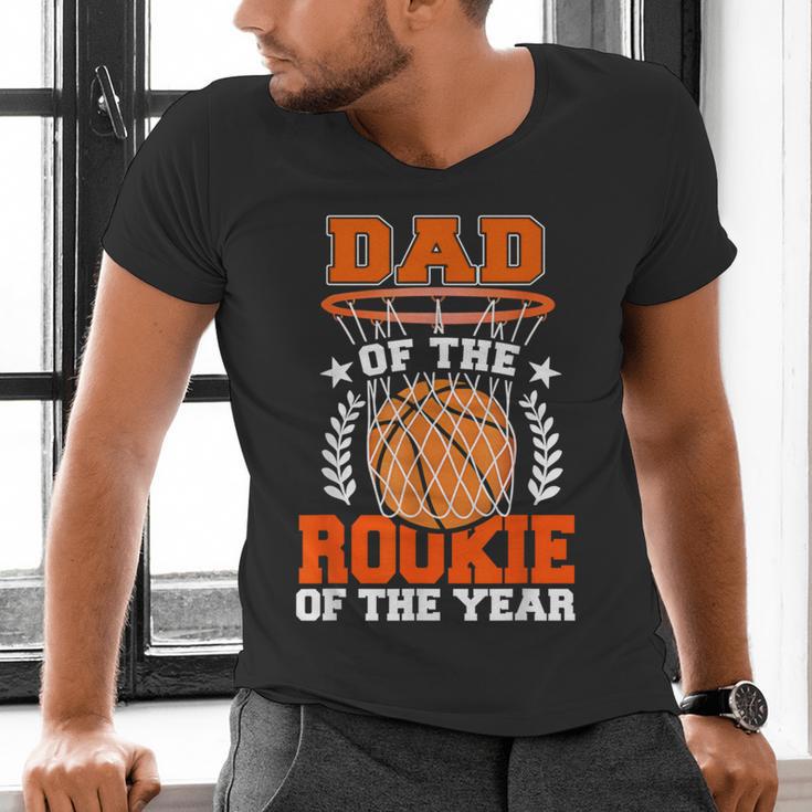 Dad Of Rookie 1st Basketball Bday Theme Matching Men's V-Neck T-Shirt