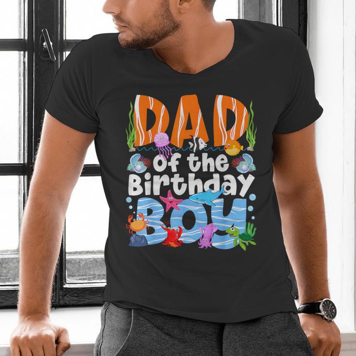 Dad Under Sea Birthday Party Boys Ocean Sea Animals Themed Men's V-Neck T-Shirt