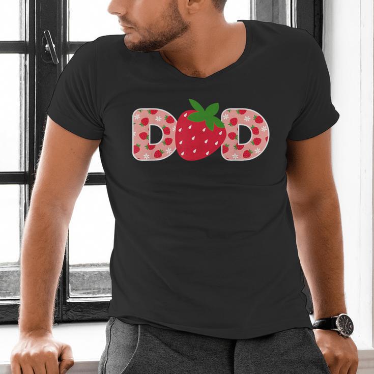 Dad Strawberry First Birthday Family Strawberry Men's V-Neck T-Shirt
