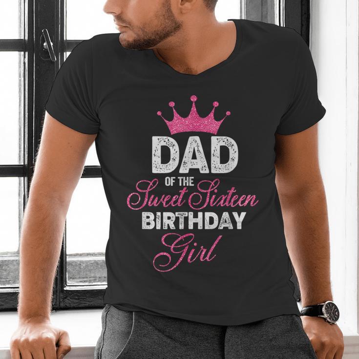 Dad Of The Sweet Sixteen Birthday Girl 16th Pink Crown Men's V-Neck T-Shirt