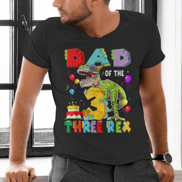 Dad Of The Three Rex 3Rd Birthday Boy Dinosaur T-Rex Men's V-Neck T-Shirt