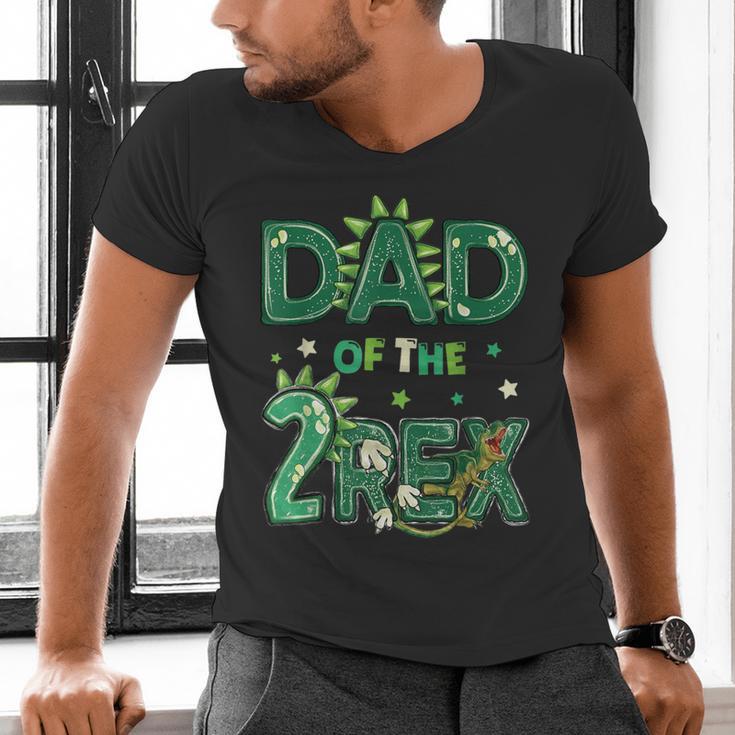 Dad Of The Two Rex Birthday Dinosaur Family Matching Men's V-Neck T-Shirt