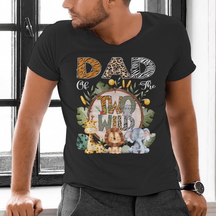 Dad Of The Two Wild Animal Safari 2Nd Birthday Party Men's V-Neck T-Shirt Dad Of The Two Wild Animal Safari 2Nd Birthday Party Men's V-Neck T-Shirt