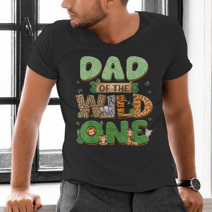Dad Of The Wild One Birthday Family Matching Party Decor Men's V-Neck T-Shirt Dad Of The Wild One Birthday Family Matching Party Decor Men's V-Neck T-Shirt