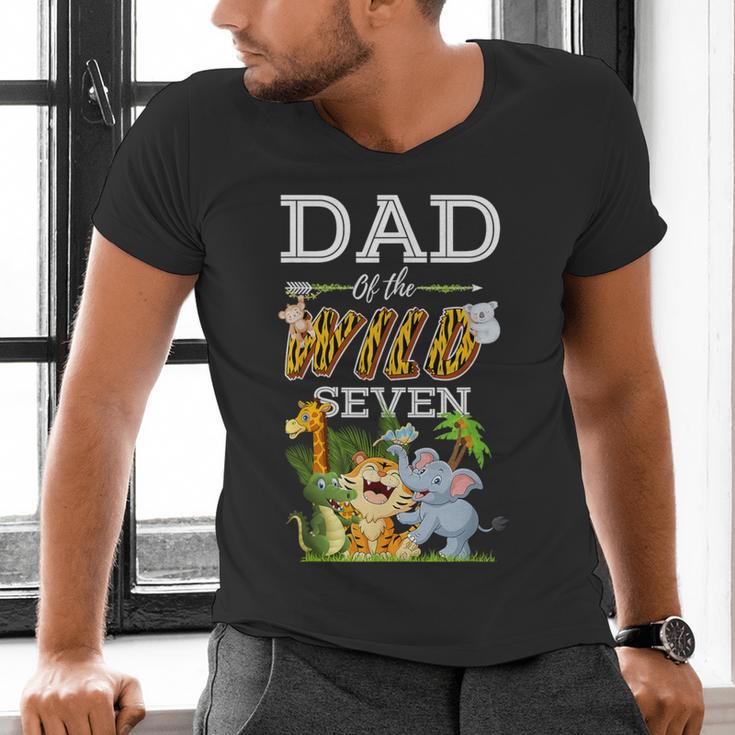 Dad Of The Wild Seven Animal Safari 7th Birthday Party Men's V-Neck T-Shirt Dad Of The Wild Seven Animal Safari 7th Birthday Party Men's V-Neck T-Shirt