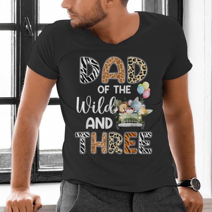 Dad Of The Wild And Three 3 Birthday Zoo Theme Safari Jungle Men's V-Neck T-Shirt