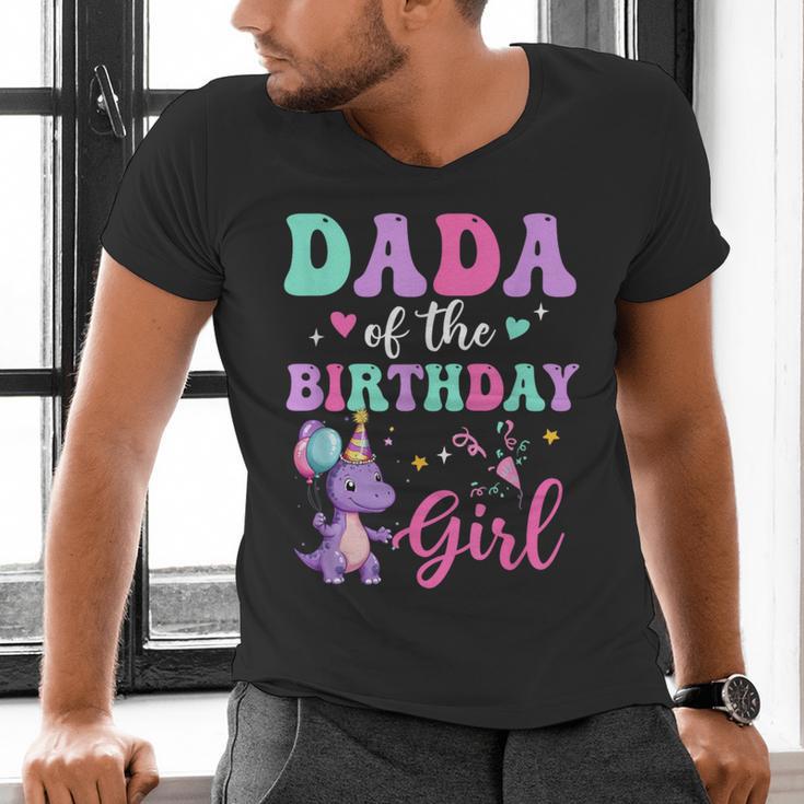 Dada Of The Birthday For Girl Dinosaur T-Rex Party Family Men's V-Neck T-Shirt