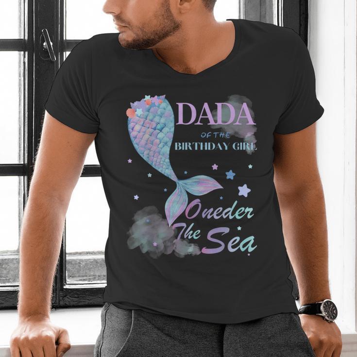 Dada Dad 1st Birthday Mermaid Oneder The Sea Family Matching Men's V-Neck T-Shirt