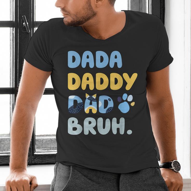 Dada Daddy Dad Bruh Fathers Day Blue Dog Men's V-Neck T-Shirt
