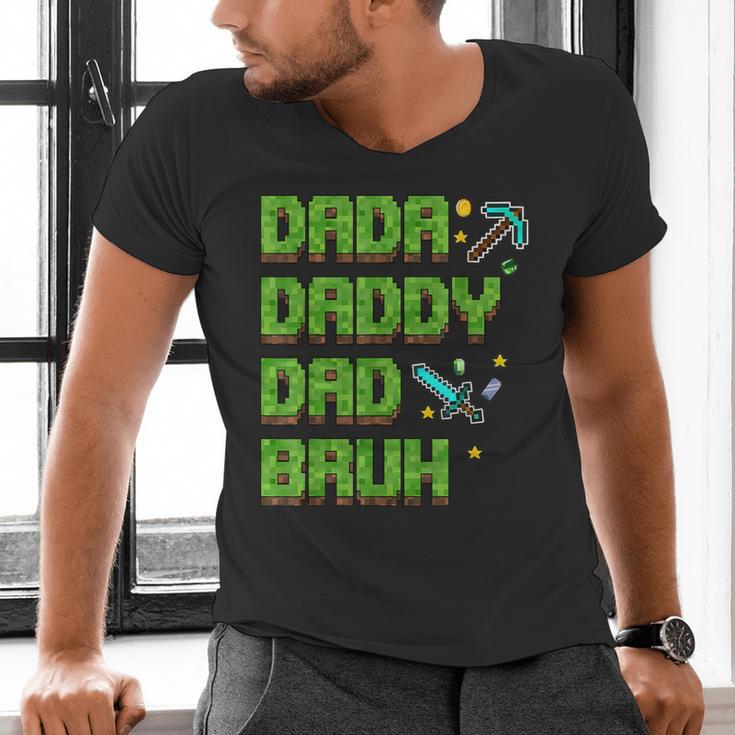 Dada Daddy Dad Bruh Father's Day Game Pixel Men's V-Neck T-Shirt