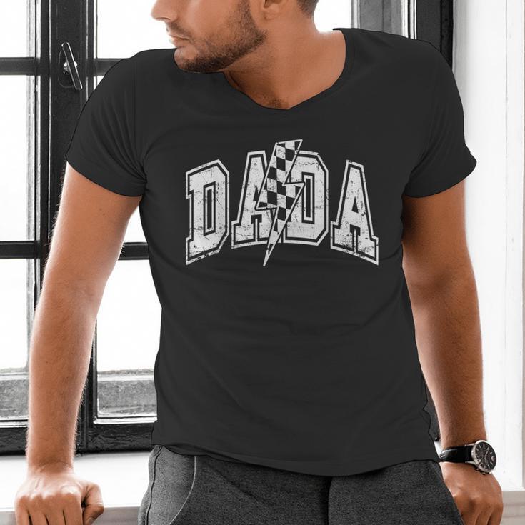 Dada Lightning Bolt Checkered Varsity Dad Men Father's Day Men's V-Neck T-Shirt