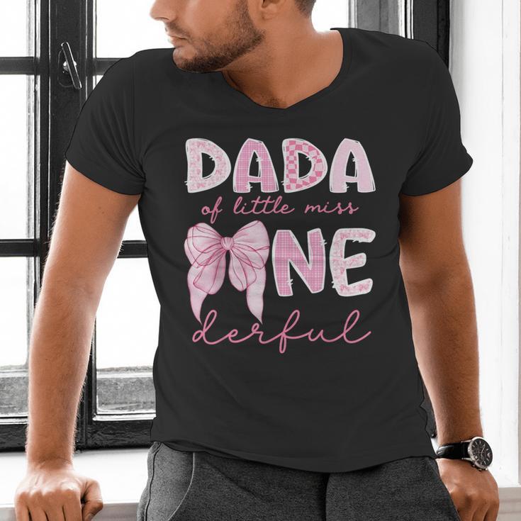 Dada Of Little Miss Onederful First Birthday Girl Bow Men's V-Neck T-Shirt Dada Of Little Miss Onederful First Birthday Girl Bow Men's V-Neck T-Shirt