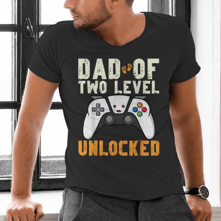 Daddy Again Leveled Up To Dad Of 2 Gamer Dad Level Unlocked Men's V-Neck T-Shirt Daddy Again Leveled Up To Dad Of 2 Gamer Dad Level Unlocked Men's V-Neck T-Shirt