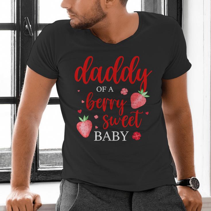 Daddy Of A Berry Sweet One Strawberry Baby First Birthday Men's V-Neck T-Shirt