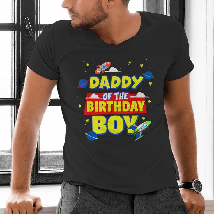 Daddy Of The Birthday Astronaut Boy Outer Space Theme Party Men's V-Neck T-Shirt