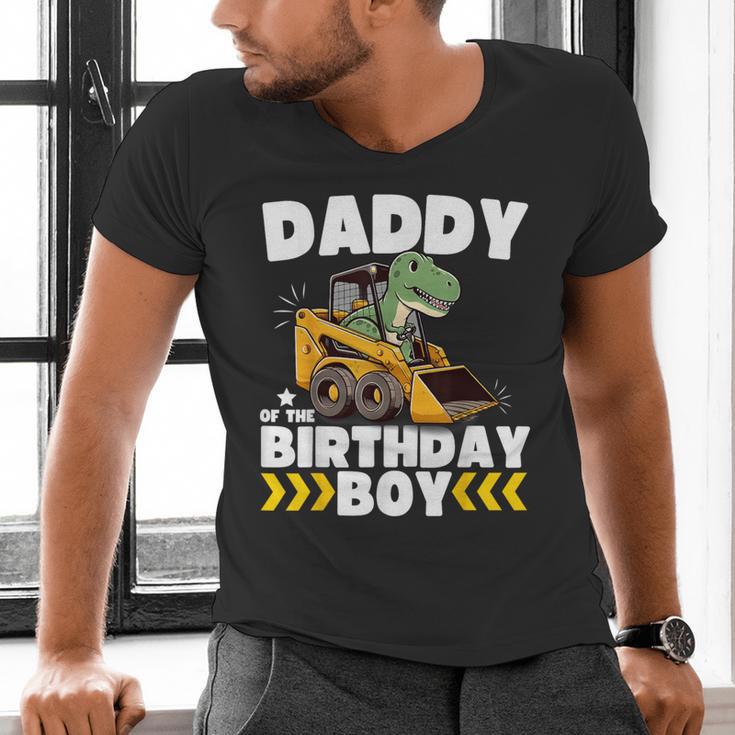 Daddy Of The Birthday Boy Dinosaur Construction Worker Truck Men's V-Neck T-Shirt