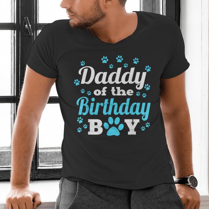 Daddy Of The Birthday Boy Dog Paw Bday Party Celebration Small Men's V-Neck T-Shirt