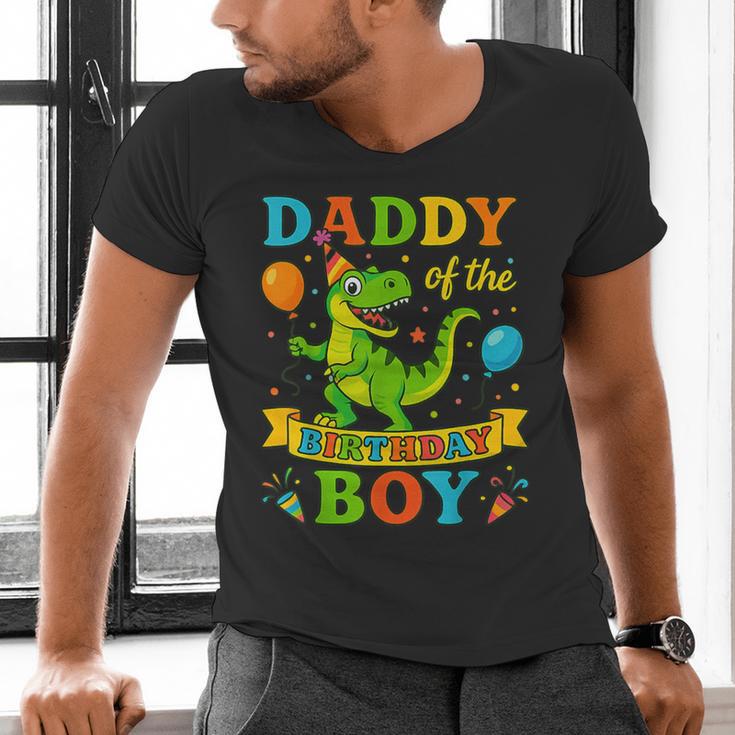 Daddy Of The Birthday Boy T-Rex Dinosaur Birthday Party Men's V-Neck T-Shirt