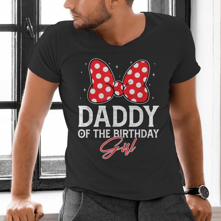 Daddy Of The Birthday Girl Cute Pink Bow Family Matching Men's V-Neck T-Shirt