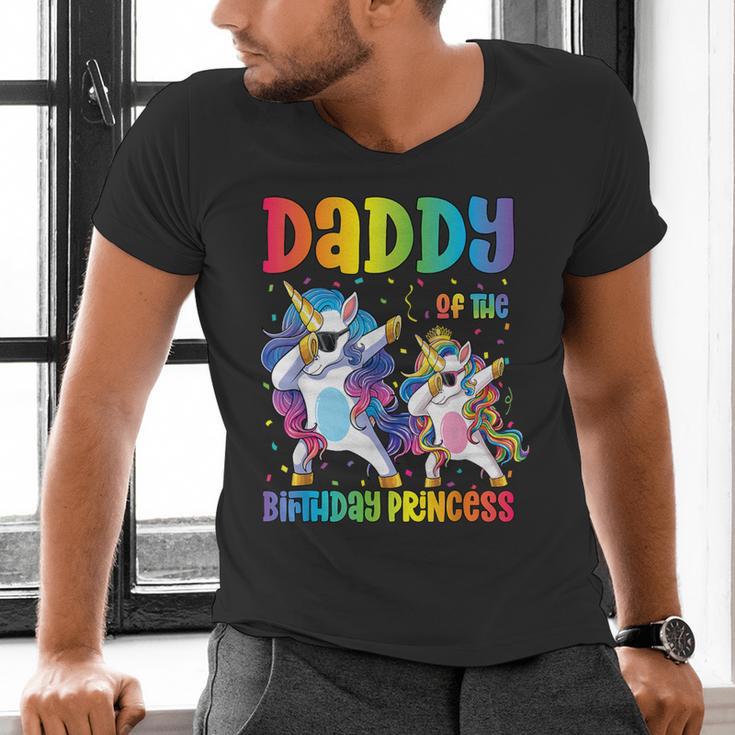 Daddy Of The Birthday Girl Dabbing Princess Unicorn Dad Men's V-Neck T-Shirt