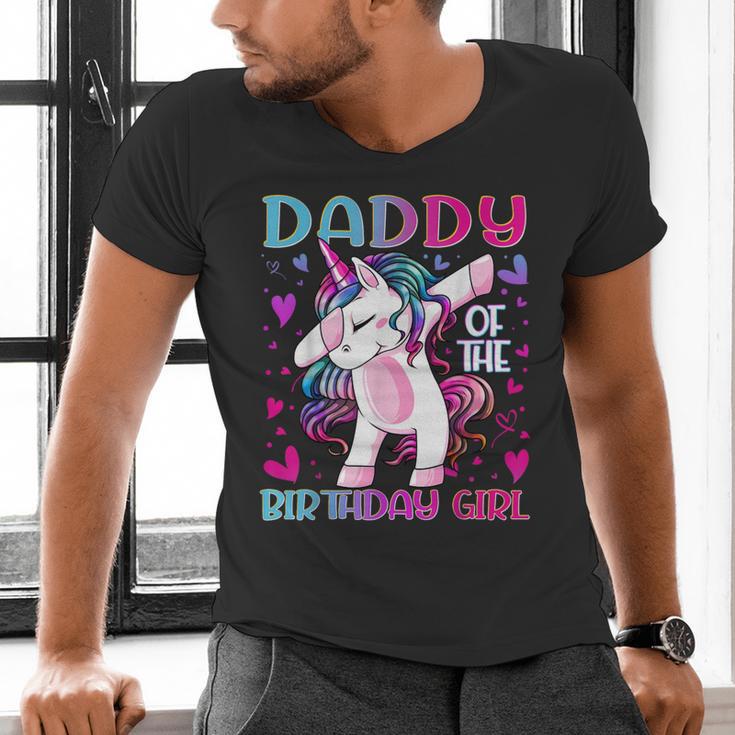 Daddy Of The Birthday Girl Dabbing Unicorn Dad Daddy Small Men's V-Neck T-Shirt