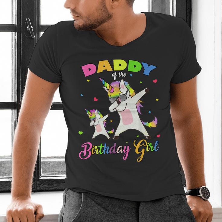 Daddy Of The Birthday Girl Dabbing Unicorn Princess And Dad Men's V-Neck T-Shirt