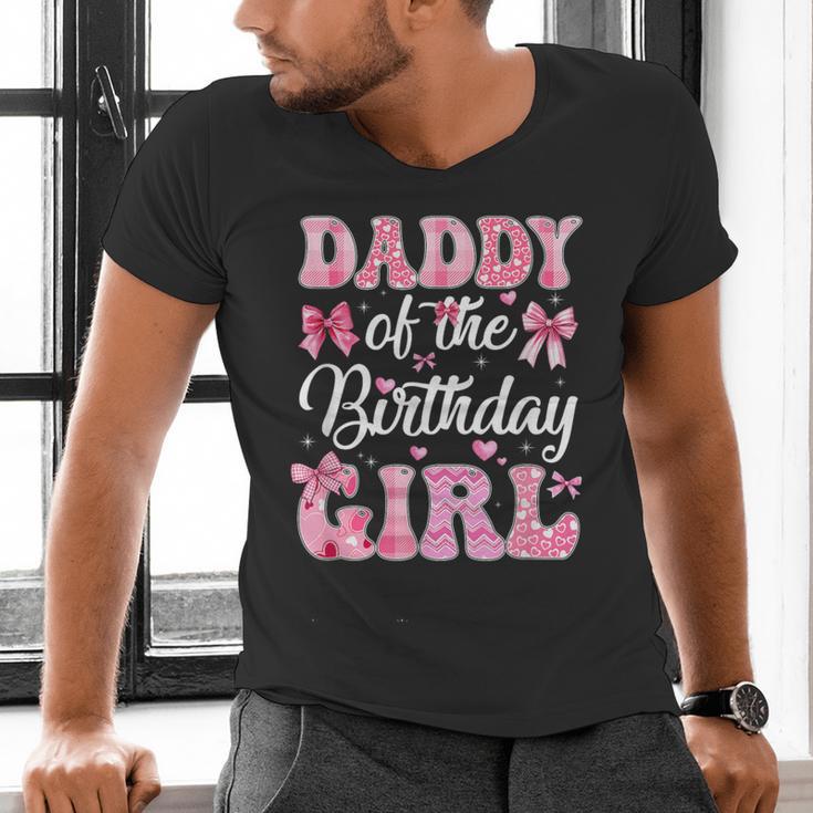 Daddy Of The Birthday Girl Family Pink Coquette Bow Men's V-Neck T-Shirt