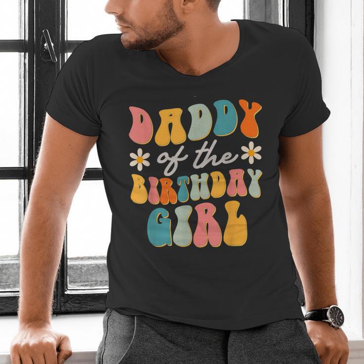 Daddy Of The Birthday Girl Groovy Themed Father Dad Men's V-Neck T-Shirt Daddy Of The Birthday Girl Groovy Themed Father Dad Men's V-Neck T-Shirt
